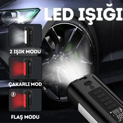 4in1 Akü Takviyeli Akıllı Hava Kompresörü (LED + Powerbank)