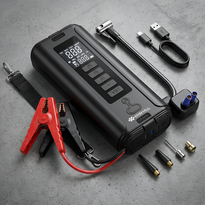 4in1 Akü Takviyeli Akıllı Hava Kompresörü (LED + Powerbank)